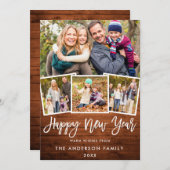 木素朴筆スクリプト4写真新年 シーズンカード (正面/裏面)