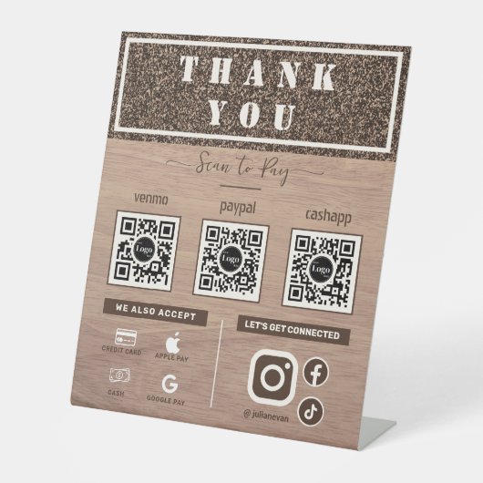 木素朴粒ありがとうスキャンして3つのQrコードを支払う 台座サイン (正面)
