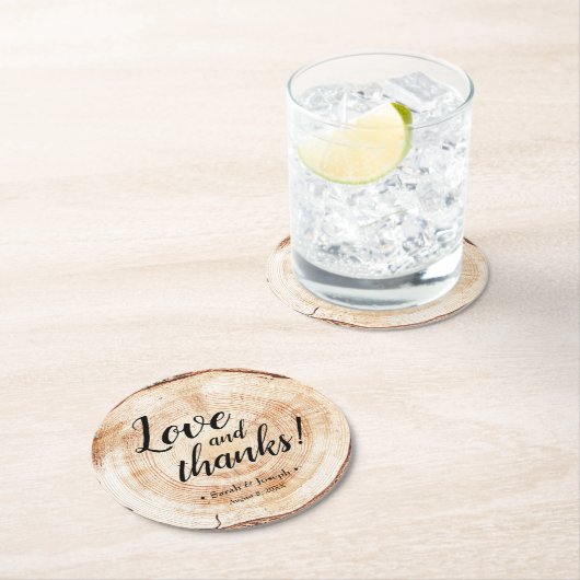 木素朴粒結婚の愛と感謝してい結婚の ラウンドペーパーコースター (インサイチュ)