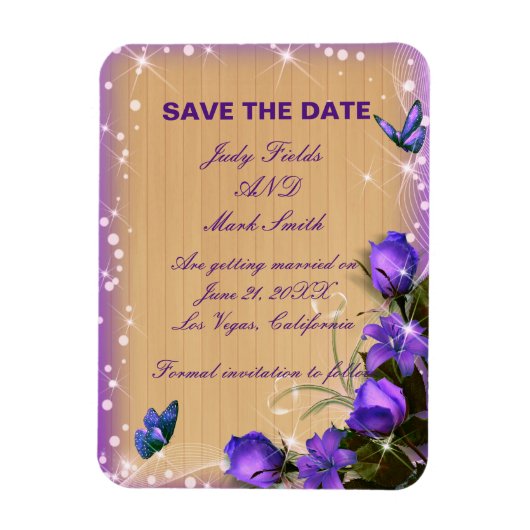 木素朴紫フローラ結婚式の日付を保存 マグネット (縦)