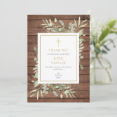 木素朴緑葬祭記念金ゴールド十字架 サンキューカード (スタンド正面)