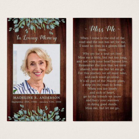 木素朴緑記念葬式祈りの言葉カード (正面&裏面)