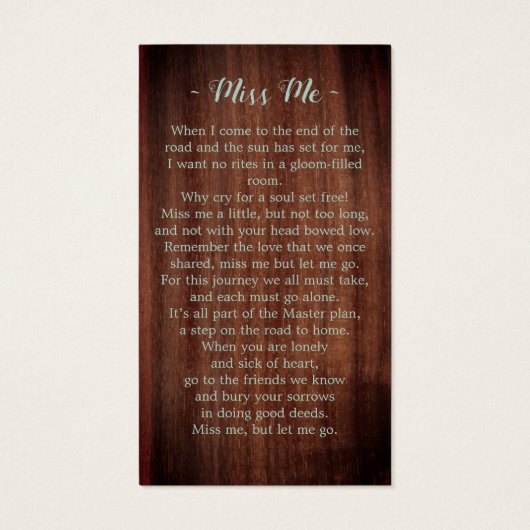 木素朴緑記念葬式祈りの言葉カード (裏面)