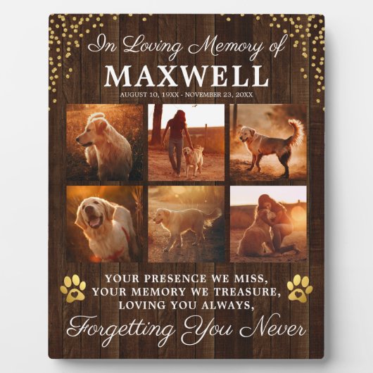 木素朴製の記念犬 フォトプラーク (正面)