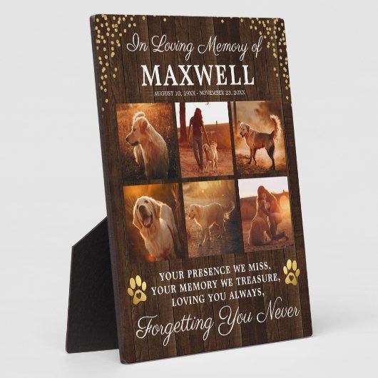 木素朴製の記念犬 フォトプラーク (側面)