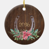 木素朴製カスタム馬フォトクリスマス セラミックオーナメント (裏面)