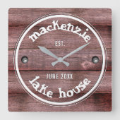 木素朴製風損フェイク垣 スクエア壁時計 (正面)