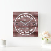 木素朴製風損フェイク垣 スクエア壁時計 (ホーム)