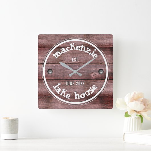 木素朴製風損フェイク垣 スクエア壁時計 (ホーム)