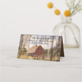 木素朴西の赤い納屋の田舎の結婚式 プレイスカード (裏面)