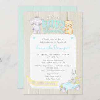 木素朴赤ちゃん動物シャワー招待状 | ミント 招待状