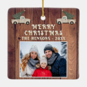 木素朴車の家族の写真メリークリスマス セラミックオーナメント (裏面)