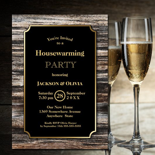 木素朴金ゴールド縁ど引っ越し祝いパーティーパーティー 招待状