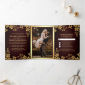 木素朴金フォイルフローラ葉ズ結婚ズ 三つ折り招待状 (内部)