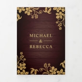 木素朴金フォイルフローラ葉ズ結婚ズ 三つ折り招待状 (カバー)