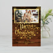 木素朴雪の結晶メリークリスマスフォト 箔シーズンカード (立ち正面)