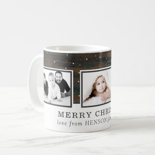 木素朴雪メリークリスマス家族の写真 コーヒーマグカップ (正面左)
