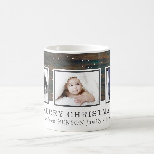 木素朴雪メリークリスマス家族の写真 コーヒーマグカップ (中央)