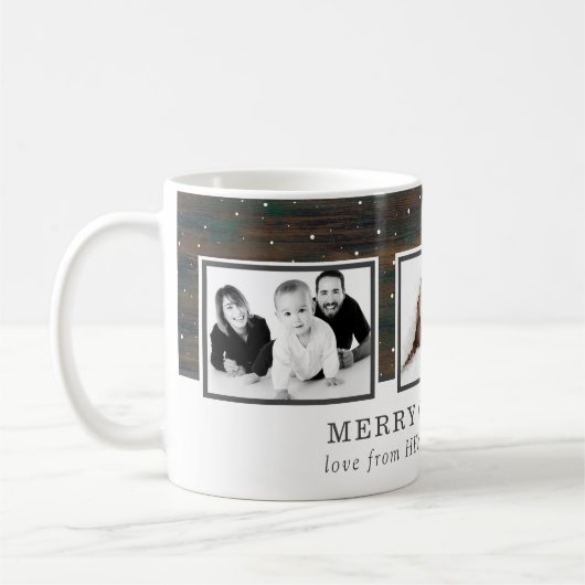 木素朴雪メリークリスマス家族の写真 コーヒーマグカップ (左)