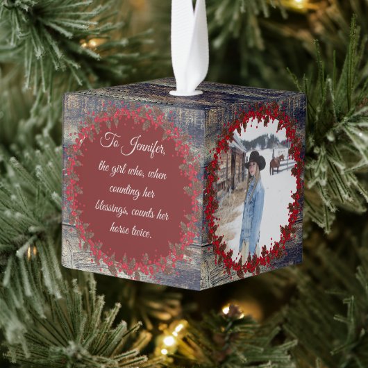 木素朴馬伝統的ペットウマ科の3写真 キューブオーナメント (ツリー)