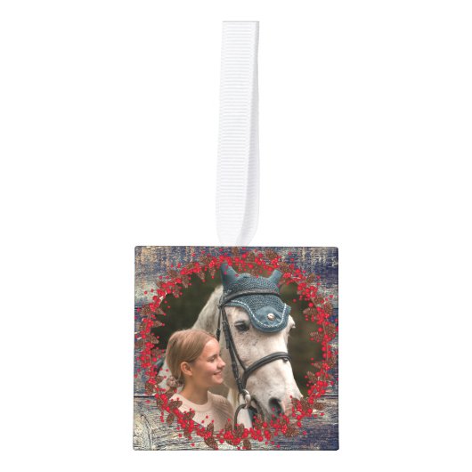 木素朴馬伝統的ペットウマ科の4写真 キューブオーナメント (正面)