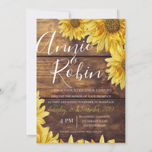 木素朴黄ひまわり国結婚式 招待状 (正面)