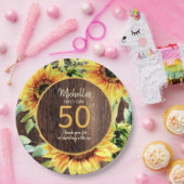 木素朴黄ひまわり50誕生日 ペーパープレート (パーティー)