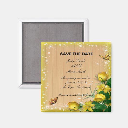 木素朴黄フローラ蝶の日付を保存 マグネット (正面/裏面)