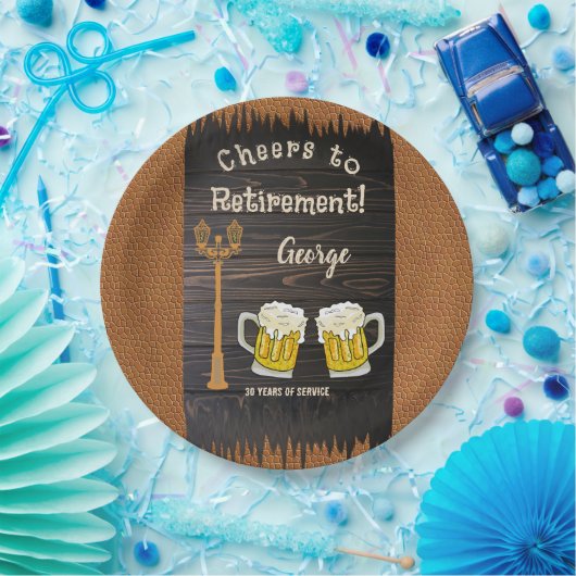 木素朴&ビール&レザーハッピーリタイア ペーパープレート (パーティー)