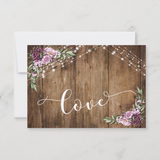 木素朴、ピンクの花とライト(タイポグラフィ付き) 出欠カード (裏面)