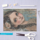 木素朴、若い女の子、髪の花のデコページ 薄葉紙 (クラフト)