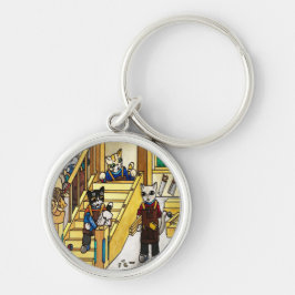 木細工の接合猫 キーホルダー