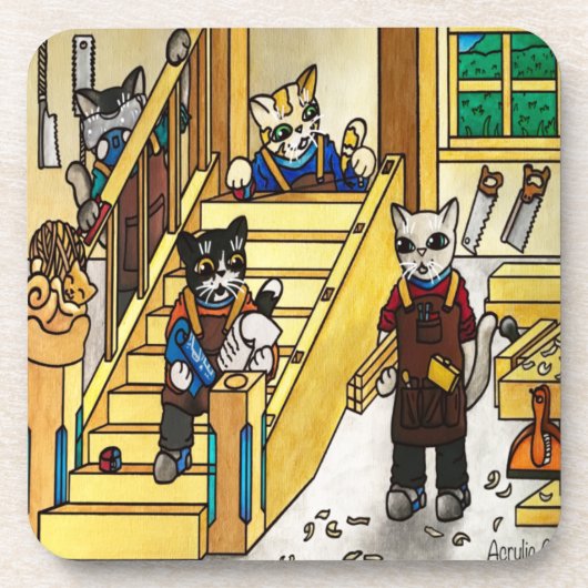 木細工の接合猫 コースター (正面)