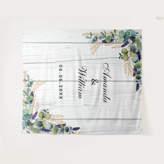 木結婚の田舎風の名前を使ったユーカリ タペストリー (正面(横))