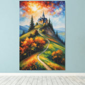 木絵を描と丘の上の家 キャンバスプリント (インサイチュ (ウッドフロア))