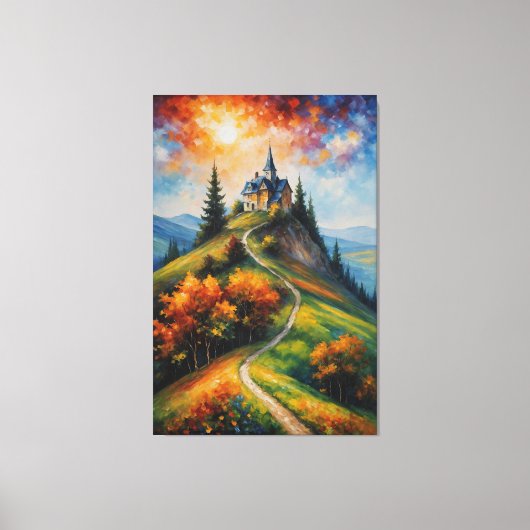 木絵を描と丘の上の家 キャンバスプリント (正面)