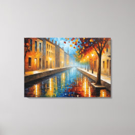木絵を描と建物の運河 キャンバスプリント