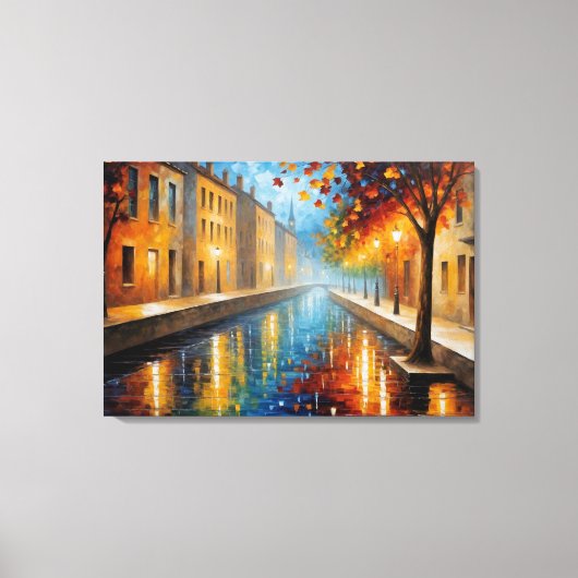 木絵を描と建物の運河 キャンバスプリント (正面)
