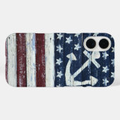 木絵を描に浮かぶ米国国旗といかり Case-Mate iPhoneケース (裏面 (横))