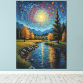 木絵を描山の川 キャンバスプリント (インサイチュ (ウッドフロア))