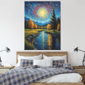 木絵を描山の川 キャンバスプリント (インサイチュ (寝室))