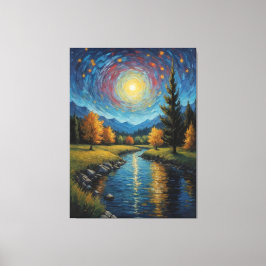 木絵を描山の川 キャンバスプリント