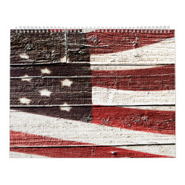 木絵を描質上のア素朴メリカ国旗 カレンダー