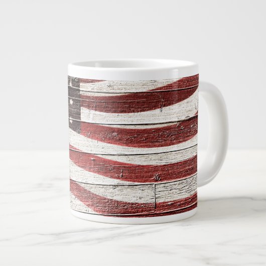 木絵を描質上のア素朴メリカ国旗 ジャンボコーヒーマグカップ (正面右)