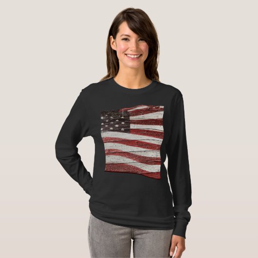 木絵を描質上のア素朴メリカ国旗 Tシャツ (正面フル)