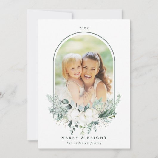 木綿花アーチ型フレームフォトメリー&ブライト シーズンカード (正面)
