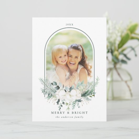 木綿花アーチ型フレームフォトメリー&ブライト シーズンカード (スタンド正面)