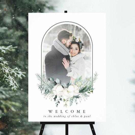 木綿花アーチ型フレーム写真結婚の歓迎 ポスター