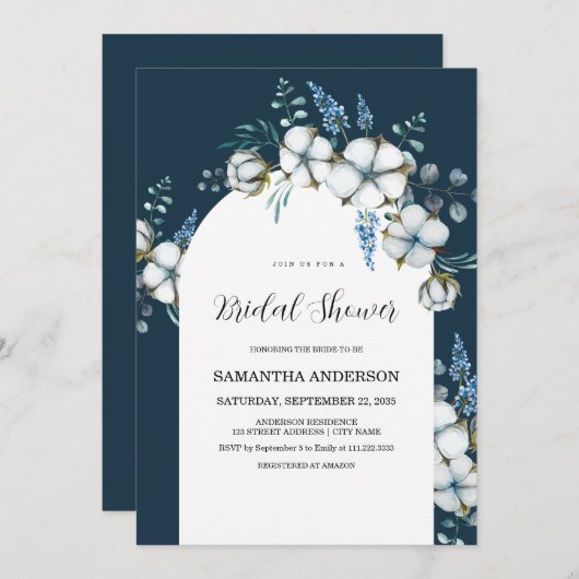 木綿花及びユーカリブライダルシャワー 招待状 (正面/裏面)