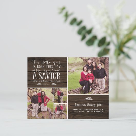 木聖書聖句素朴クリスマスの休日の写真 シーズンポストカード (スタンド正面)